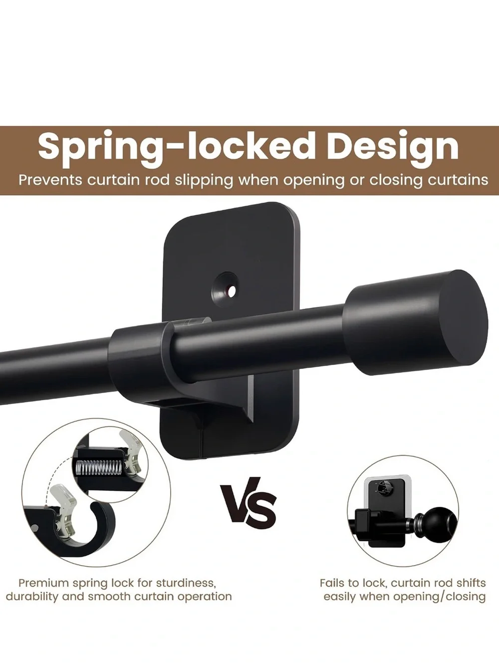 New Open Box Black Curtain Rods No Drilling for Windows 28 to 48 Inch, 5/8